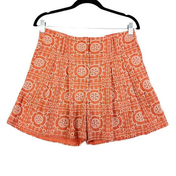 Sam Edelman Womens Romy Short Size 4 Orange White Eyelet Lace High Rise *NO BELT - Picture 2 of 12